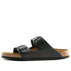 Birkenstock Arizona Birko-Flor Black šľapky čierne — produktová fotografia na bielom pozadí, bočný pohľad