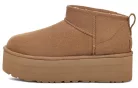UGG Classic Ultra Mini Platform Boot Chestnut dámske členkové topánky gaštanové — produktová fotografia na bielom pozadí, bočný pohľad