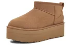 UGG Classic Ultra Mini Platform Boot Chestnut dámske členkové topánky gaštanové — produktová fotografia na bielom pozadí, bočný pohľad