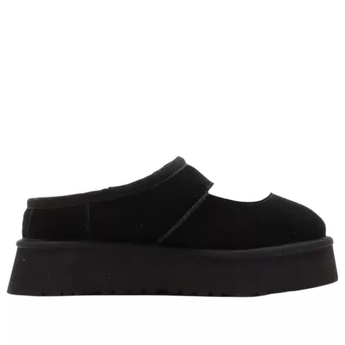 UGG Bea Mary Jane Black dámske čižmy čierne — produktová fotografia na bielom pozadí, bočný pohľad