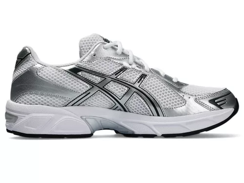 ASICS Gel-1130 White Pure Silver nízke streetové tenisky biele-strieborné — produktová fotografia na bielom pozadí, bočný pohľad