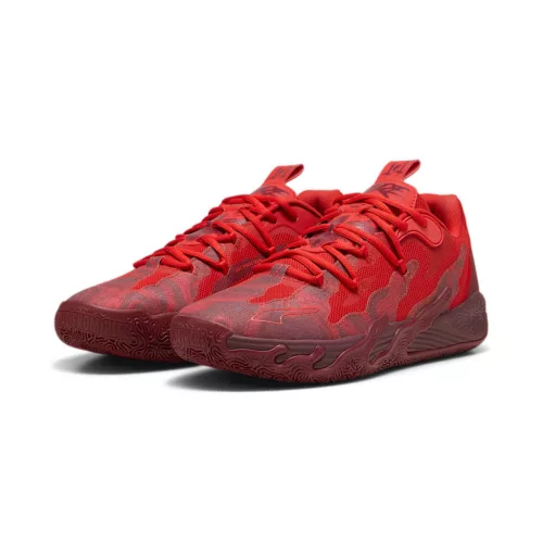 Puma LaMelo Ball MB.03 Lo TB Team Regal Red nízke streetové tenisky červené — produktová fotografia na bielom pozadí, bočný pohľad