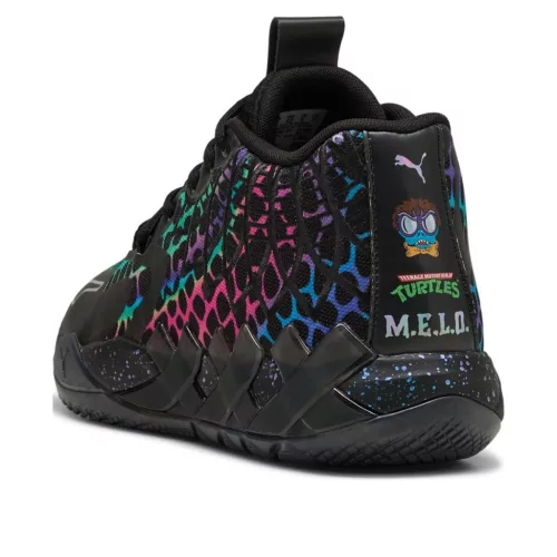 Puma LaMelo Ball MB.01 Teenage Mutant Ninja Turtles Baxter Stockman nízke streetové tenisky — produktová fotografia na bielom pozadí, bočný pohľad