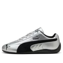 Puma Speedcat Metallic Silver Black nízke streetové tenisky strieborné-čierne — produktová fotografia na bielom pozadí, bočný pohľad