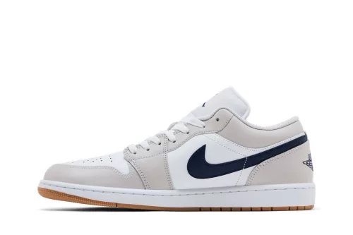 Jordan 1 Low Midnight Navy Neutral Grey pánske nízke mestské tenisky biele sivé hnedé tmavomodré