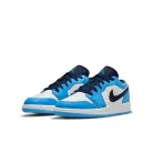 Jordan 1 Low UNC detské nízke streetové tenisky — produktová fotografia na bielom pozadí, bočný pohľad