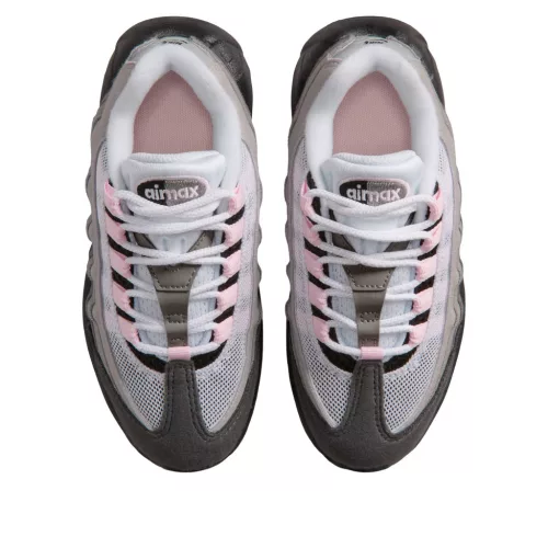 Nike Air Max 95 Pink Foam detské nízke streetové tenisky ružové — produktová fotografia na bielom pozadí, bočný pohľad