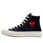 Converse Chuck Taylor All Star 70 Hi Comme des Garcons PLAY Single Heart Black vysoké streetové tenisky čierne — produktová fotografia na bielom pozadí, bočný