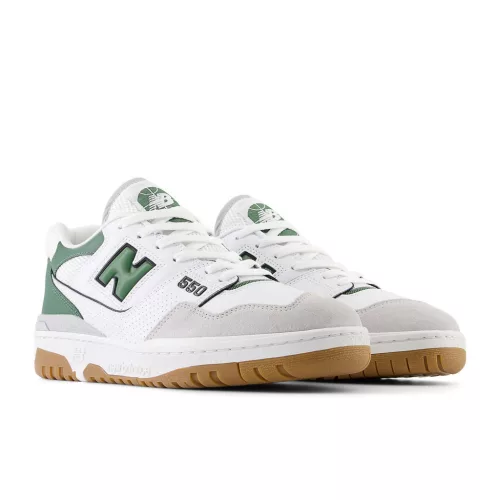 New Balance 550 White Nori nízke streetové tenisky biele — produktová fotografia na bielom pozadí, bočný pohľad