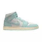 Jordan 1 Mid Light Dew dámske polovysoké streetové tenisky — produktová fotografia na bielom pozadí, bočný pohľad