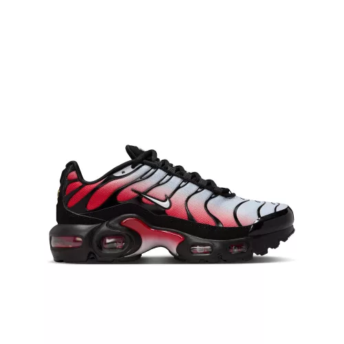 Nike Air Max Plus Pure Platinum University Red detské nízke streetové tenisky červené-čierne — produktová fotografia na bielom pozadí, bočný pohľad