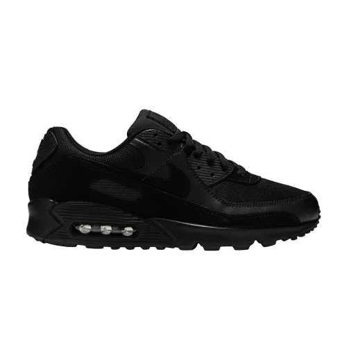 Nike Air Max 90 Recraft Triple Black nízke streetové tenisky čierne — produktová fotografia na bielom pozadí, bočný pohľad