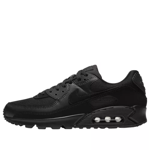 Nike Air Max 90 Recraft Triple Black nízke streetové tenisky čierne — produktová fotografia na bielom pozadí, bočný pohľad