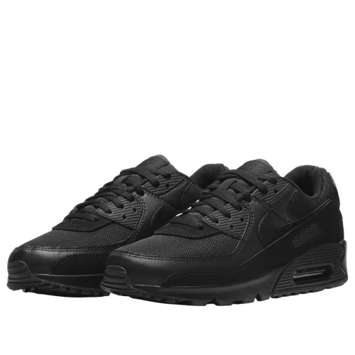 Nike Air Max 90 Recraft Triple Black nízke streetové tenisky čierne — produktová fotografia na bielom pozadí, bočný pohľad