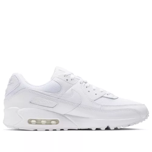 Nike Air Max 90 Recraft Triple White nízke streetové tenisky biele — produktová fotografia na bielom pozadí, bočný pohľad