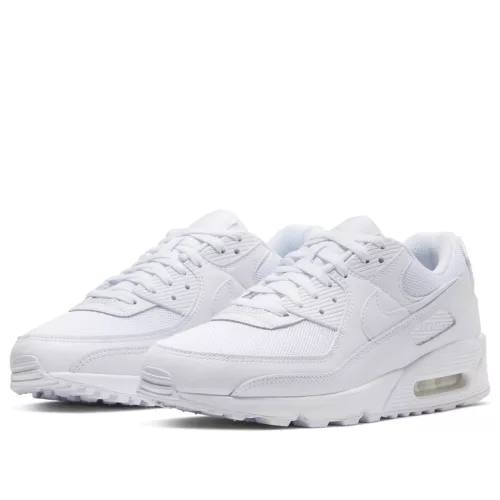 Nike Air Max 90 Recraft Triple White nízke streetové tenisky biele — produktová fotografia na bielom pozadí, bočný pohľad