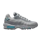Nike Air Max 95 Retro Logo Grey Aqua nízke streetové tenisky sivé — produktová fotografia na bielom pozadí, bočný pohľad