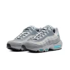 Nike Air Max 95 Retro Logo Grey Aqua nízke streetové tenisky sivé — produktová fotografia na bielom pozadí, bočný pohľad