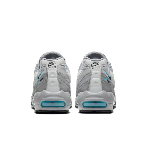 Nike Air Max 95 Retro Logo Grey Aqua nízke streetové tenisky sivé — produktová fotografia na bielom pozadí, bočný pohľad