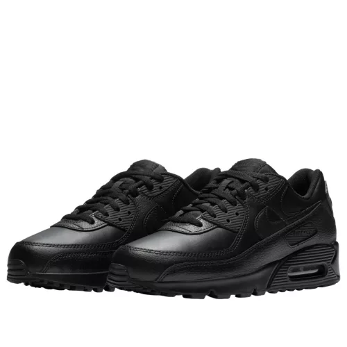 Nike Air Max 90 Leather Triple Black nízke streetové tenisky čierne — produktová fotografia na bielom pozadí, bočný pohľad