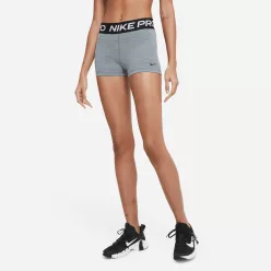Nike Pro 3" Shorts Smoke Grey/Heather/Black/Black dámske šortky sivé-čierne — produktová fotografia na bielom pozadí, bočný pohľad