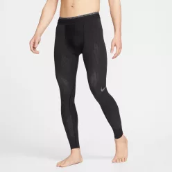 Nike Pro Dri-FIT ADV Recovery Tights Black/Black/Iron Grey pánske nohavice čierne-sivé — produktová fotografia na bielom pozadí, bočný pohľad