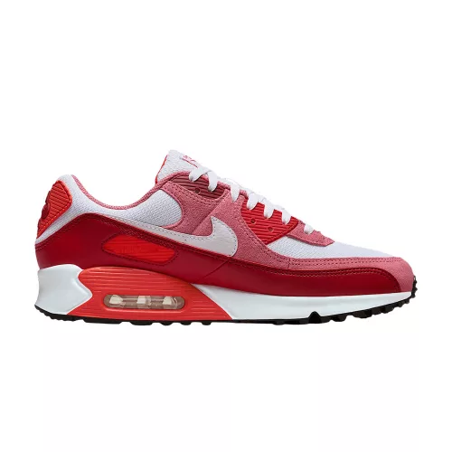 Nike Air Max 90 Peony Light Crimson nízke streetové tenisky červené — produktová fotografia na bielom pozadí, bočný pohľad