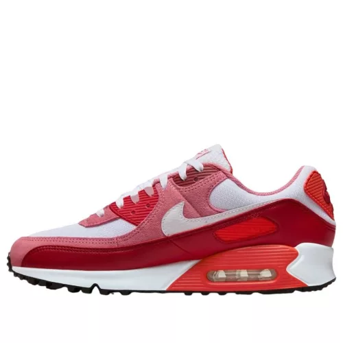 Nike Air Max 90 Peony Light Crimson nízke streetové tenisky červené — produktová fotografia na bielom pozadí, bočný pohľad