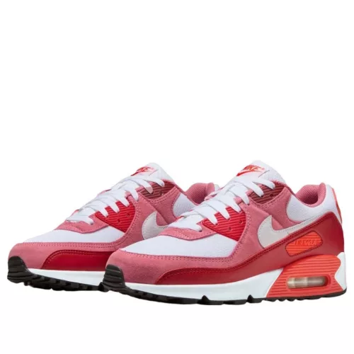 Nike Air Max 90 Peony Light Crimson nízke streetové tenisky červené — produktová fotografia na bielom pozadí, bočný pohľad