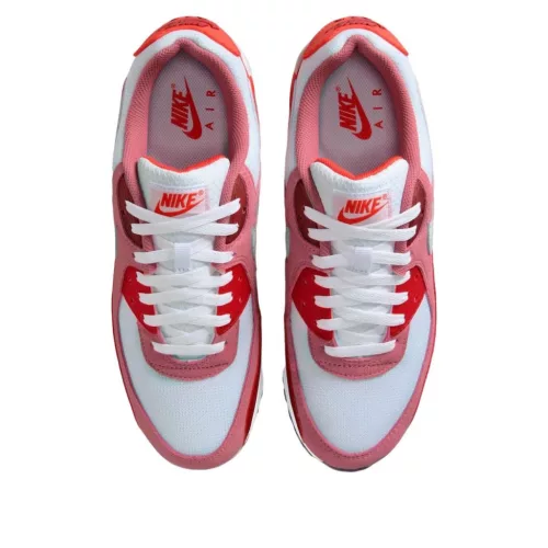 Nike Air Max 90 Peony Light Crimson nízke streetové tenisky červené — produktová fotografia na bielom pozadí, bočný pohľad