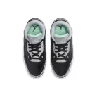 Jordan 3 Retro Green Glow detské nízke streetové tenisky zelené — produktová fotografia na bielom pozadí, bočný pohľad