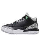 Jordan 3 Retro Green Glow detské nízke streetové tenisky zelené — produktová fotografia na bielom pozadí, bočný pohľad