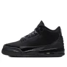 Jordan 3 Retro Black Cat (2025) detské nízke streetové tenisky čierne — produktová fotografia na bielom pozadí, bočný pohľad