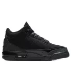 Jordan 3 Retro Black Cat (2025) detské nízke streetové tenisky čierne — produktová fotografia na bielom pozadí, bočný pohľad