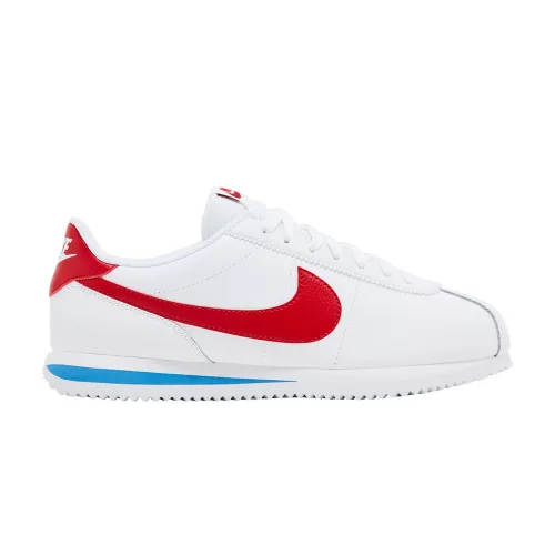 Nike Cortez Forrest Gump (2024) dámske nízke streetové tenisky biele-červené — produktová fotografia na bielom pozadí, bočný pohľad