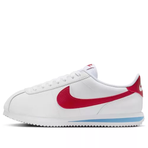 Nike Cortez Forrest Gump (2024) dámske nízke streetové tenisky biele-červené — produktová fotografia na bielom pozadí, bočný pohľad