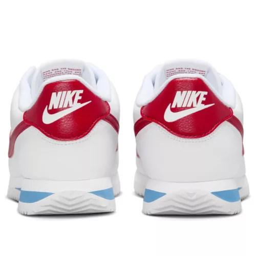 Nike Cortez Forrest Gump (2024) dámske nízke streetové tenisky biele-červené — produktová fotografia na bielom pozadí, bočný pohľad