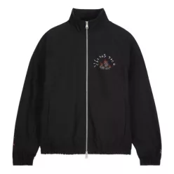 Travis Scott x Jordan Woven Jacket Black bunda čierna — produktová fotografia na bielom pozadí, bočný pohľad