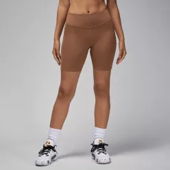 Jordan Sport High-Waisted 7" Bike Shorts Archaeo Brown/White dámske šortky hnedé-biele — produktová fotografia na bielom pozadí, bočný pohľad