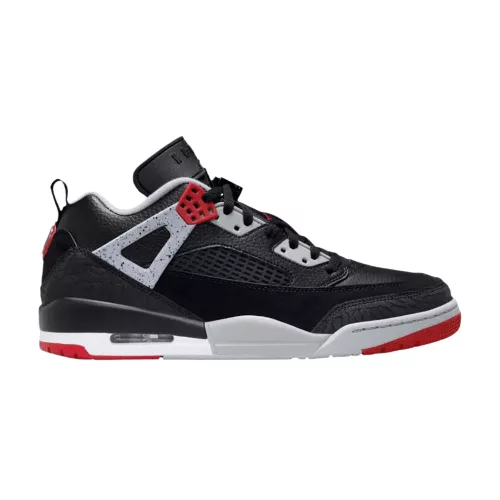 Jordan Spizike Low Black Cement nízke streetové tenisky čierne — produktová fotografia na bielom pozadí, bočný pohľad