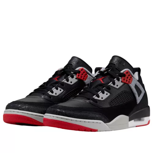Jordan Spizike Low Black Cement nízke streetové tenisky čierne — produktová fotografia na bielom pozadí, bočný pohľad