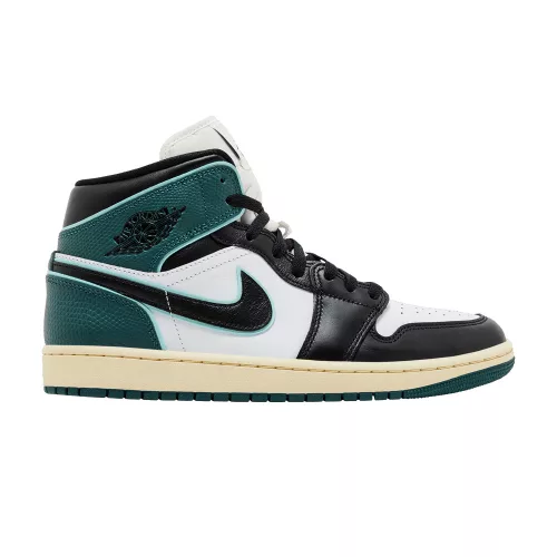 Jordan 1 Mid SE Oxidized Green dámske polovysoké streetové tenisky zelené — produktová fotografia na bielom pozadí, bočný pohľad