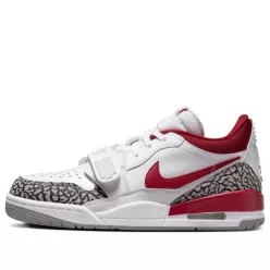 Jordan Legacy 312 Low White Cement Gym Red dámske nízke streetové tenisky biele-červené — produktová fotografia na bielom pozadí, bočný pohľad