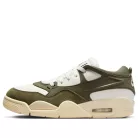 Air Jordan 4 RM 'Medium Olive' dámske nízke streetové tenisky olivové — produktová fotografia na bielom pozadí, bočný pohľad