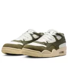 Air Jordan 4 RM 'Medium Olive' dámske nízke streetové tenisky olivové — produktová fotografia na bielom pozadí, bočný pohľad
