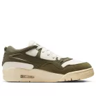 Air Jordan 4 RM 'Medium Olive' dámske nízke streetové tenisky olivové — produktová fotografia na bielom pozadí, bočný pohľad