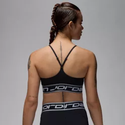 Jordan Sport Indy Light Support Sports Bra Black/Stealth/Black/White dámsky top čierny-biely — produktová fotografia na bielom pozadí, bočný pohľad
