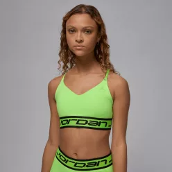 Jordan Sport Indy Light Support Sports Bra Electric Green/Black/Electric Green dámsky top zelený-čierny — produktová fotografia na bielom pozadí, bočný pohľad
