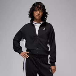 Jordan Knit Jacket Black/White/White dámska bunda čierna-biela — produktová fotografia na bielom pozadí, bočný pohľad