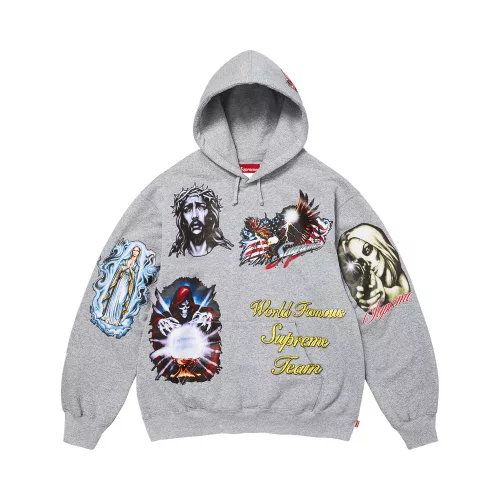 Supreme Stickers Hooded Sweatshirt Heather Grey unisex mikina sivá